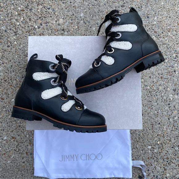 Jimmy Choo Bei Flat Boots leather /shearling size 38.5 - Picture 2 of 12